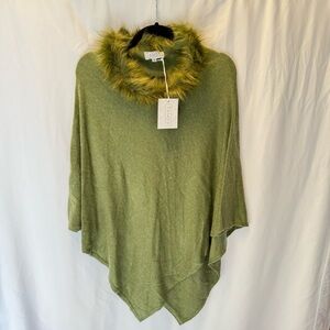 Retro Knit Cashmere Poncho Fur Collar Y2K Grandmacore Hallmark German Made Soft